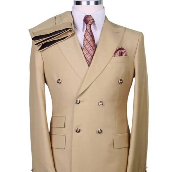 Mens Designer Modern Fit Double Breasted Wool Suit with...